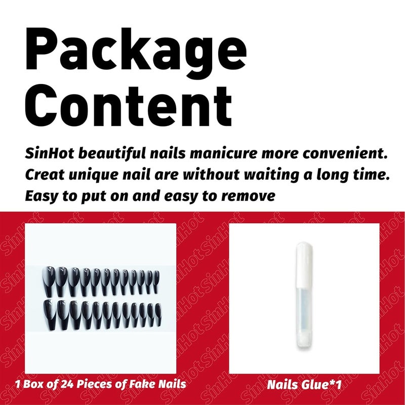 SINHOT French Tip Press on Nails Long Fake Nails Coffin False Nails Double Ombre Ballerina Nail Full Cover Glue on Nail - Image 4